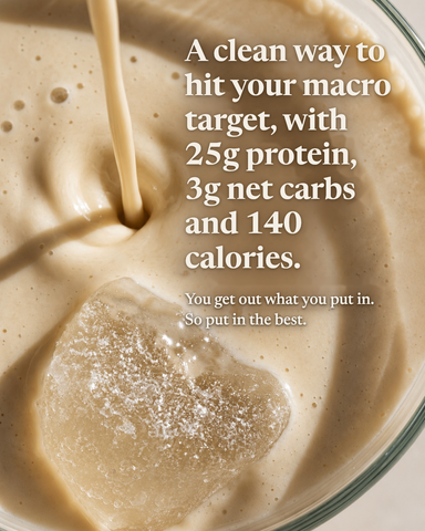 A clean way to hit your macro target, with 25g protein, 3g net carbs and 140 calories